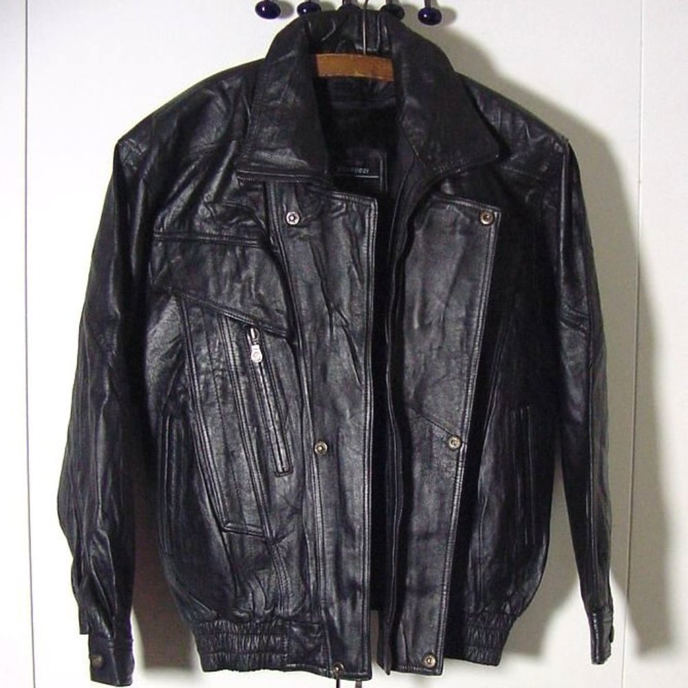 Vtg 90's Sergio Vadducci Black Leather Cafe Racer Style Jacket Sz M